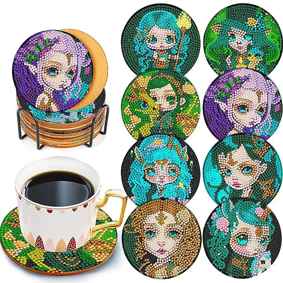 DIY Mandala Diamond Art Coaster Set with Holder
