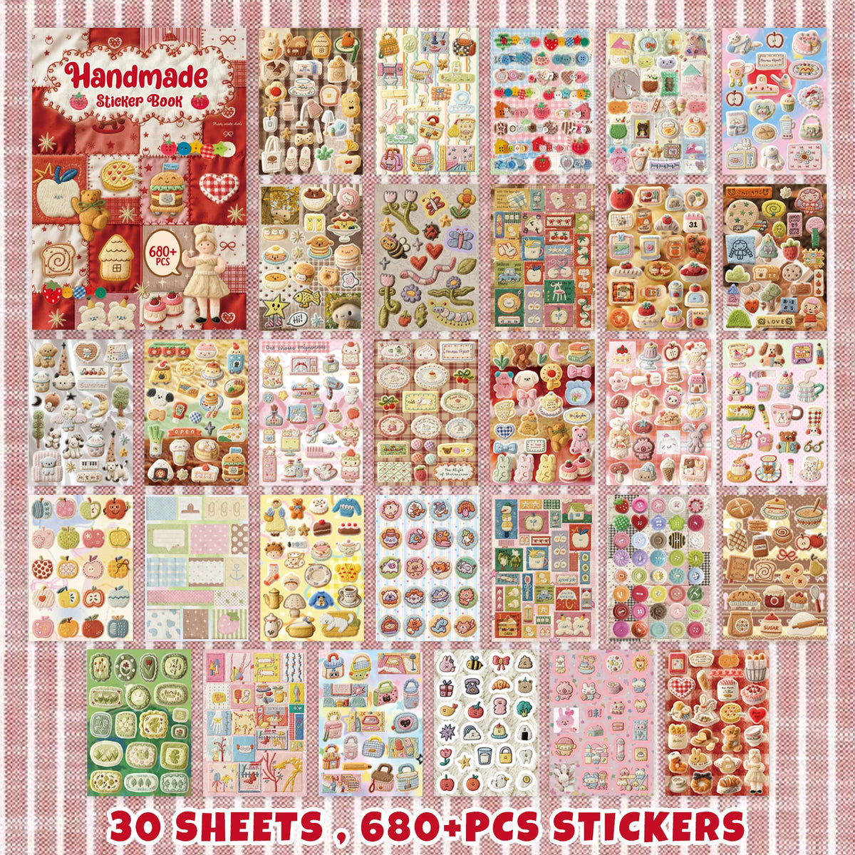 A collection of 30 sheets of vintage embroidery stickers featuring various delicate designs for journaling.