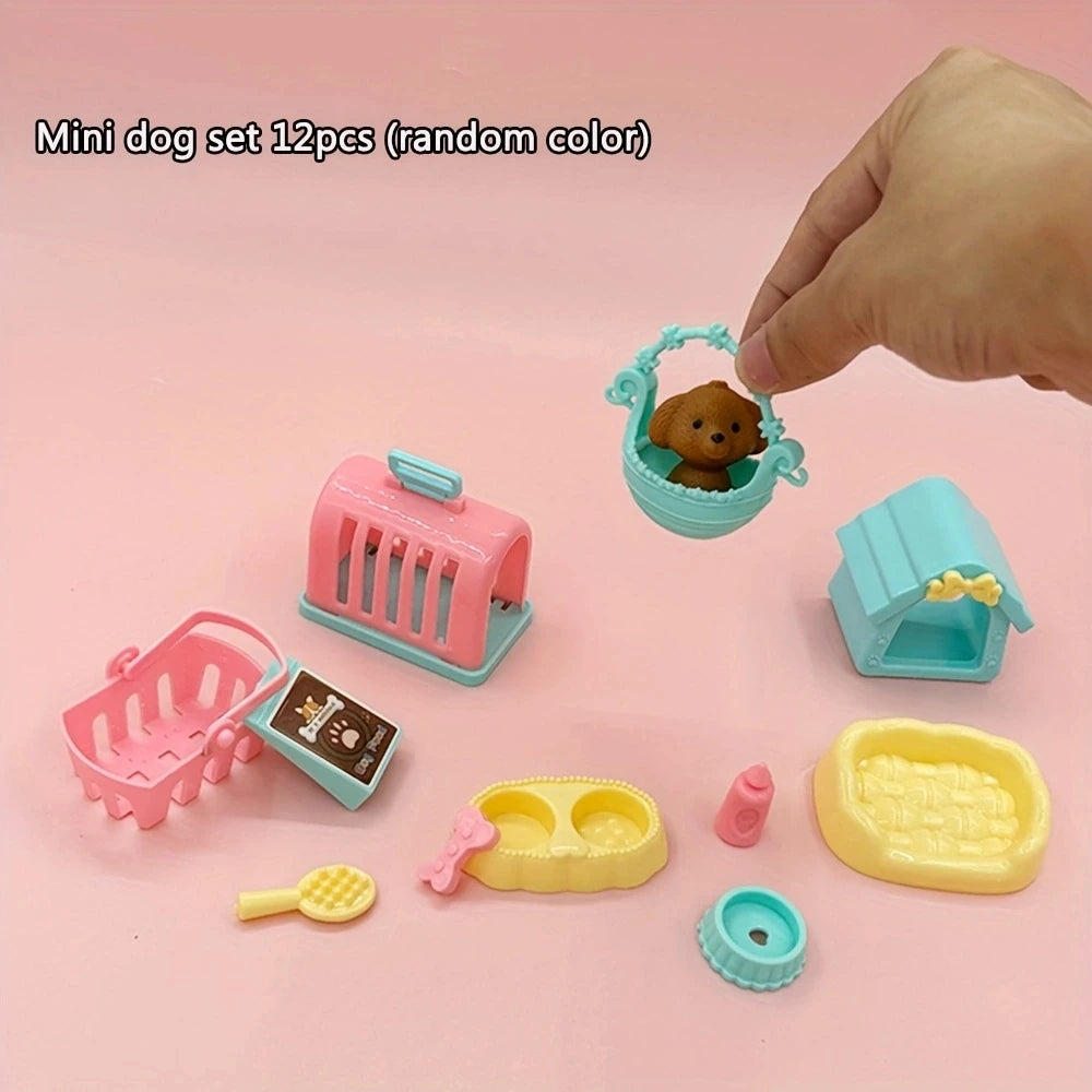 Miniature Pet Figurine Set for Dollhouse Play