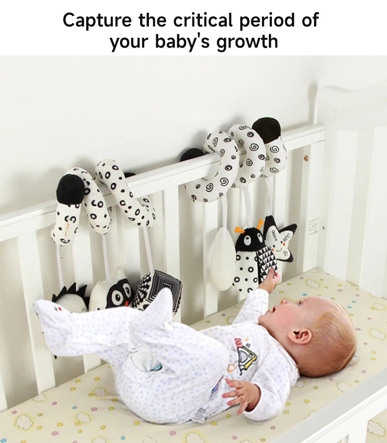 Black and White Animal Hanging Toys for Baby Car Seat and Stroller