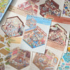 A collection of stickers and miniature scenes for decorating, featuring various detailed architectural and decorative element