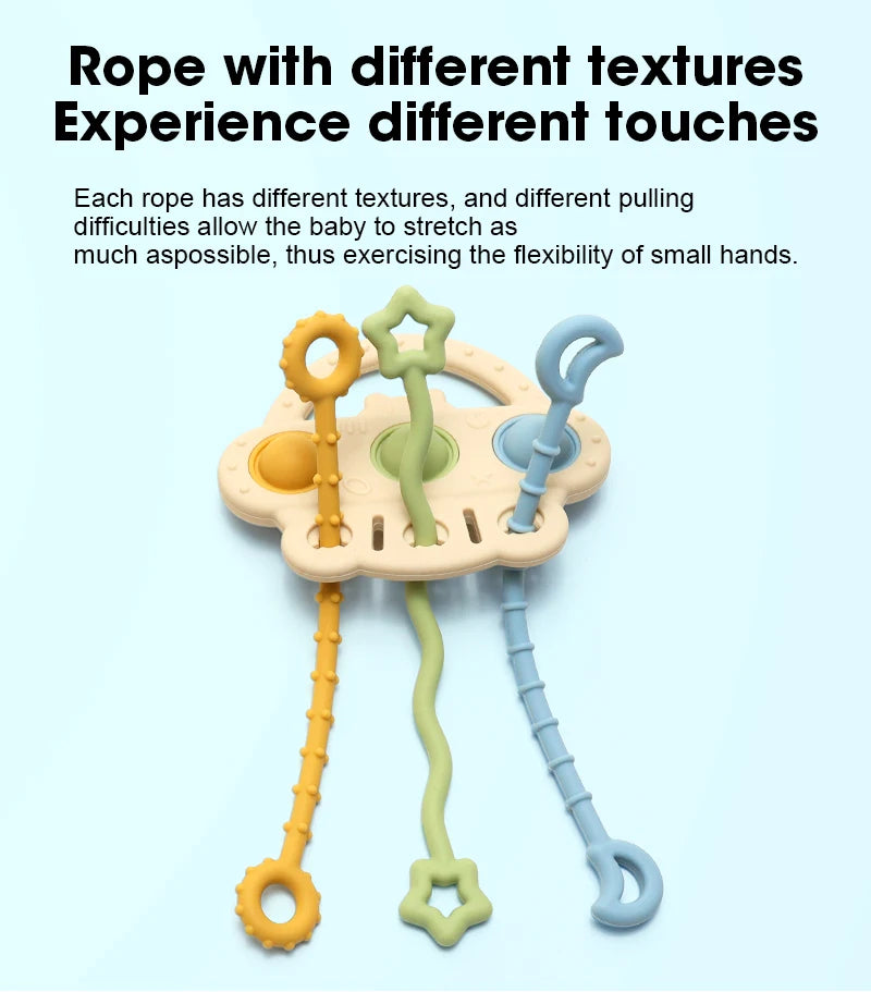 Bear Silicone Teether with Textured Pull String for Babies