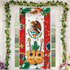 Viva Mexico door cover featuring an eagle, Mexican flag elements, and floral greenery design.