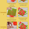 A set of red and green plastic frogs used for a balancing game suitable for 2-4 players.
