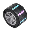 A black 3D rotating slide puzzle cube with colorful plastic balls on the top and a clear wheel on the bottom.