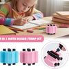 A set of four pink and blue roller stamps for teaching math concepts.