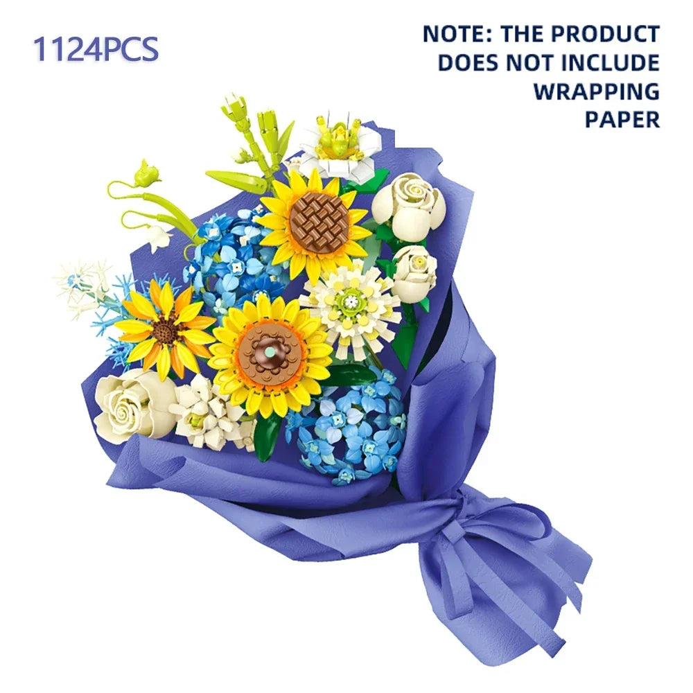 3D Eternal Flower Bouquet Building Block Set