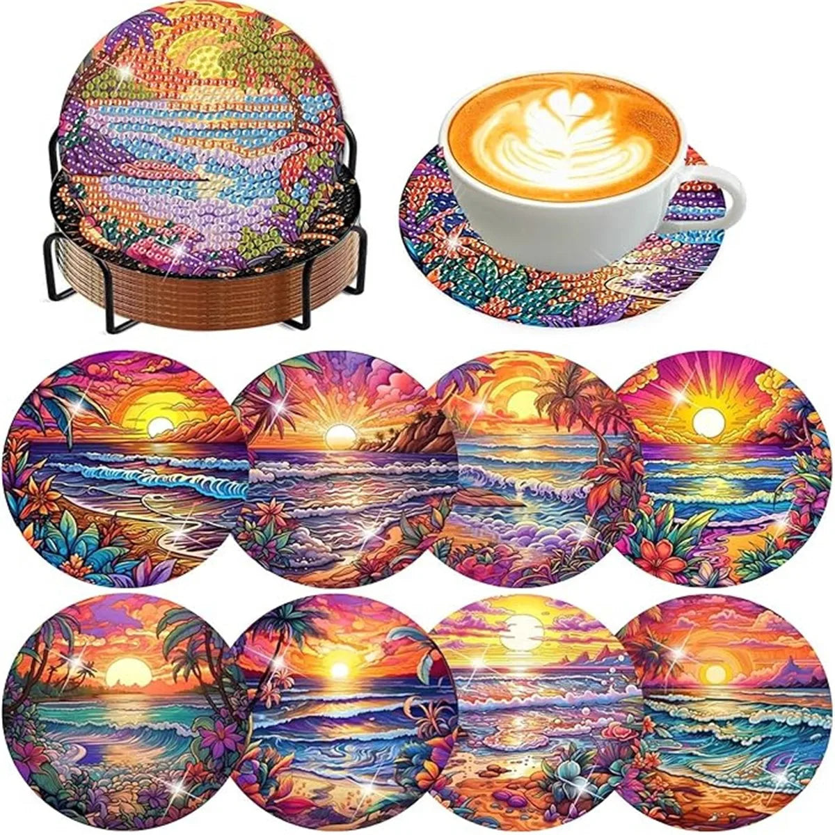 DIY Diamond Art Coaster Set with Holder - Acrylic Mandala Design, 8 Pieces