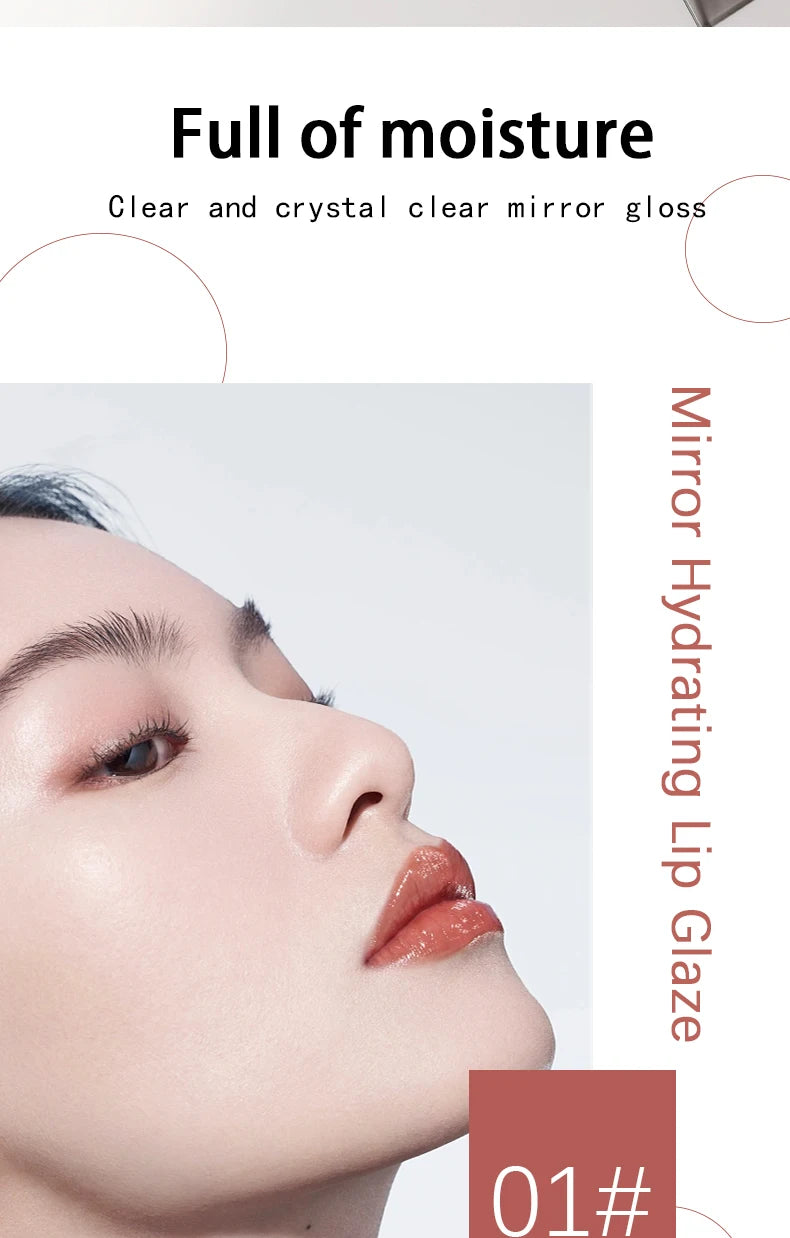 Close-up of a woman's face showing the application of a moisturizing lip glaze on her lips.