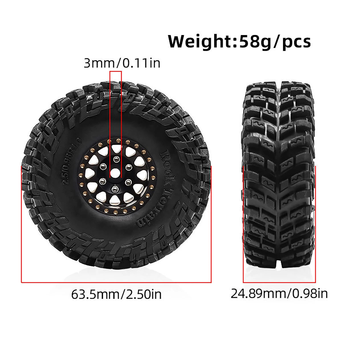 Brass Beadlock Wheel & Tire Set for 1/24 & 1/18 RC Crawlers