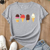 A gray women's t-shirt featuring a graphic print of various ice cream cones.