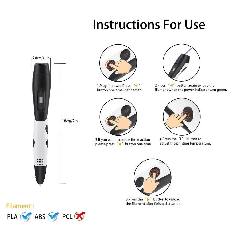 3D Printing Pen with LCD Screen and Adjustable Speed