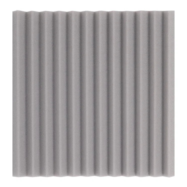 A rectangular panel of gray acoustic foam with vertical ribbed texture.
