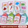 Un set de cartes colorées pour apprendre l'anglais, avec fruits, légumes, couleurs et chiffres pour enfants.