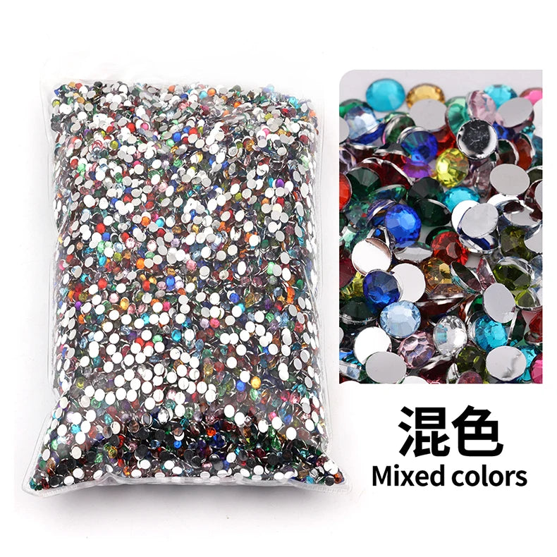 Bag of mixed colored flat-back resin rhinestones for DIY craft and nail art