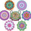 A set of colorful mandala flower diamond painting coasters in various sizes and patterns.
