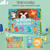 A colorful Montessori busy book for toddlers featuring number pages and an alarm clock activity.