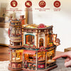 A detailed wooden 3D puzzle model kit of a coffee factory, featuring various components and mechanisms.
