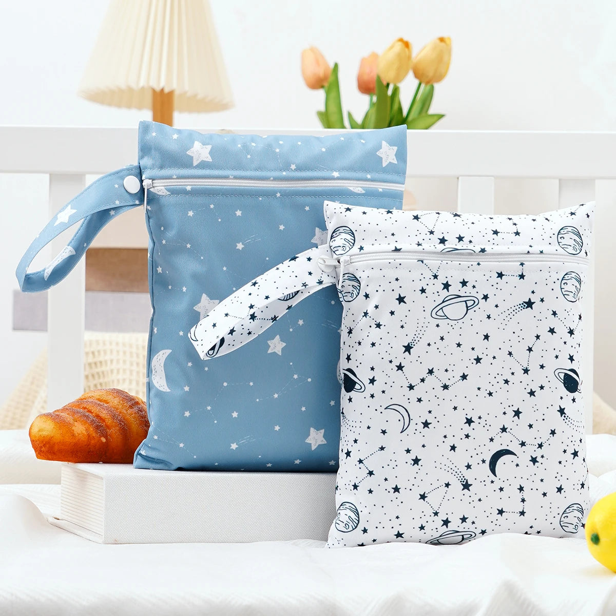 2-Pack Waterproof Wet/Dry Bags for Diapers & Baby Essentials