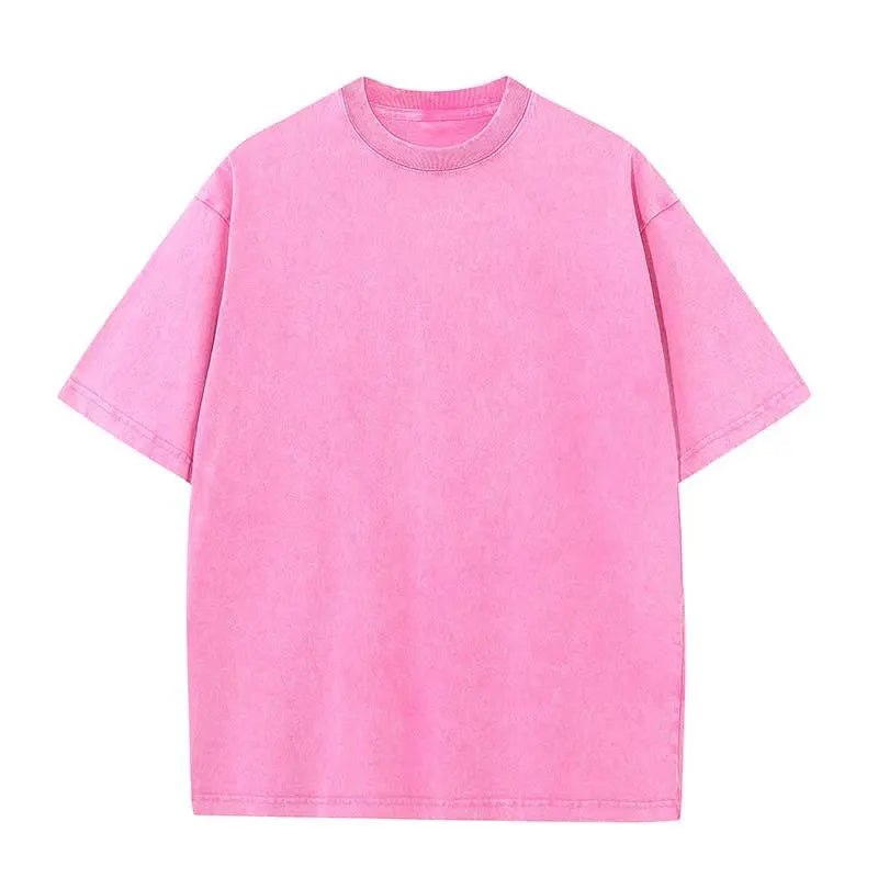 A bright pink men's retro washed heavyweight cotton oversized casual t-shirt.