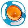 A bright blue splash-proof gyro bowl with an orange lid and handle.