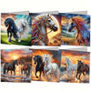 A set of diamond painting cards featuring horses with intricate floral and bird designs for a birthday card.