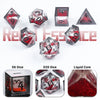 A set of polyhedral dice including D6, D20, and liquid core resin dice for tabletop role-playing games