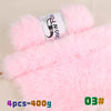 Pink chunky faux fur yarn in a skein with a black and white design