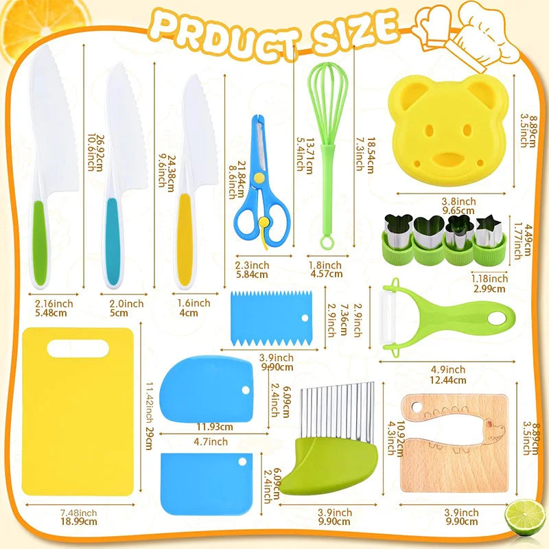 Kids Safe Cooking Set with Wooden Knife and Cutting Board