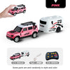 Pink miniature alloy RC car with a white camper shell and black accents