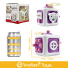 A set of purple and white Montessori sensory cubes for toddlers, including a busy ball and a large cube.