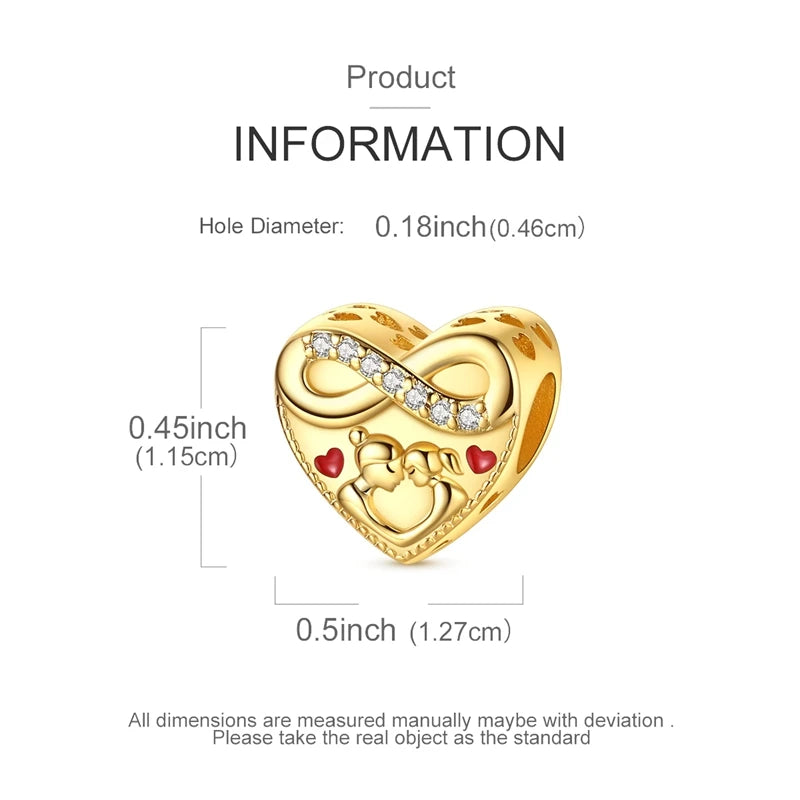 A gold heart charm for bracelets and necklaces with a woven design and small diamonds.