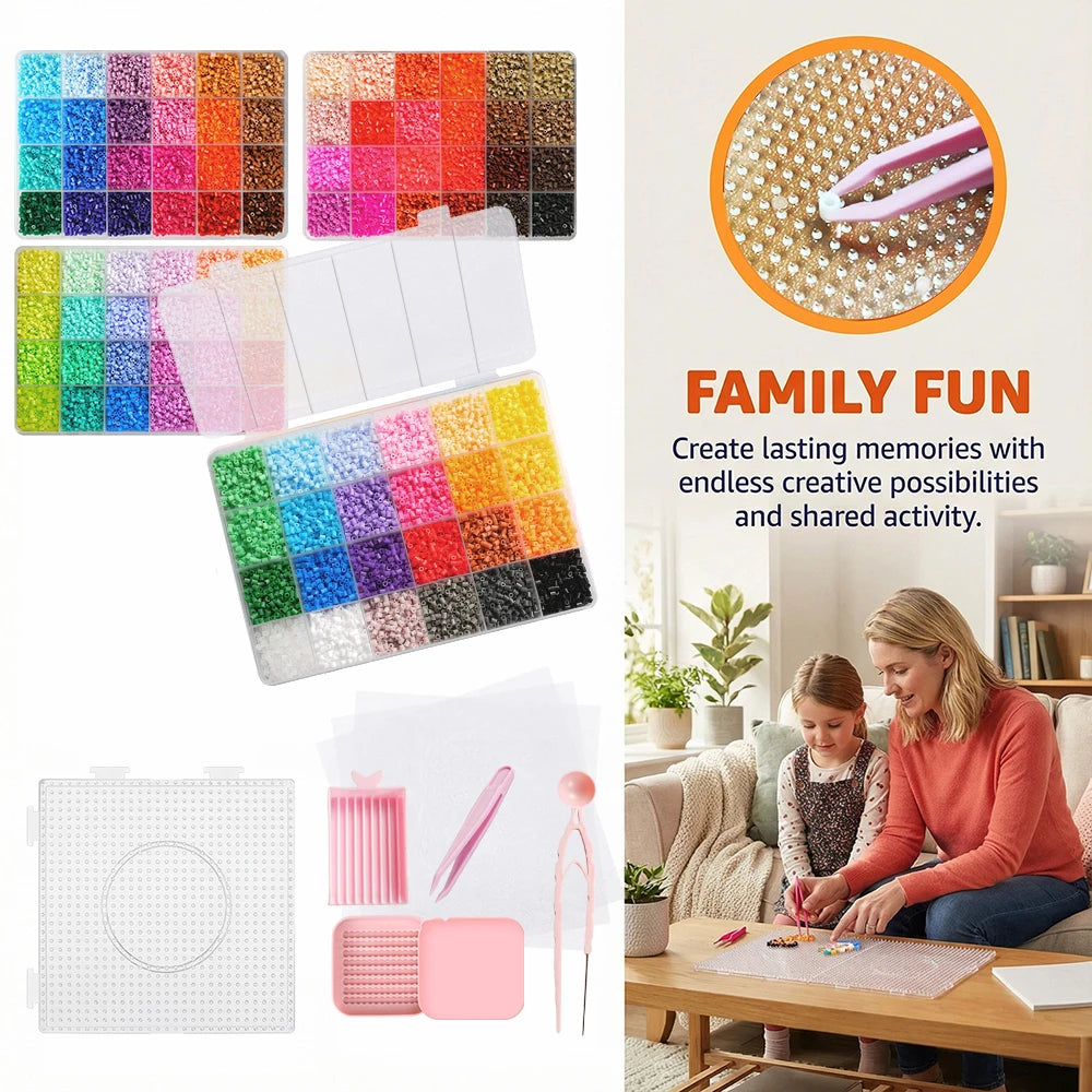 2.6mm Perler Beads Kit – 24 Colors, 12,000 Pieces for Pixel Art & DIY Crafts