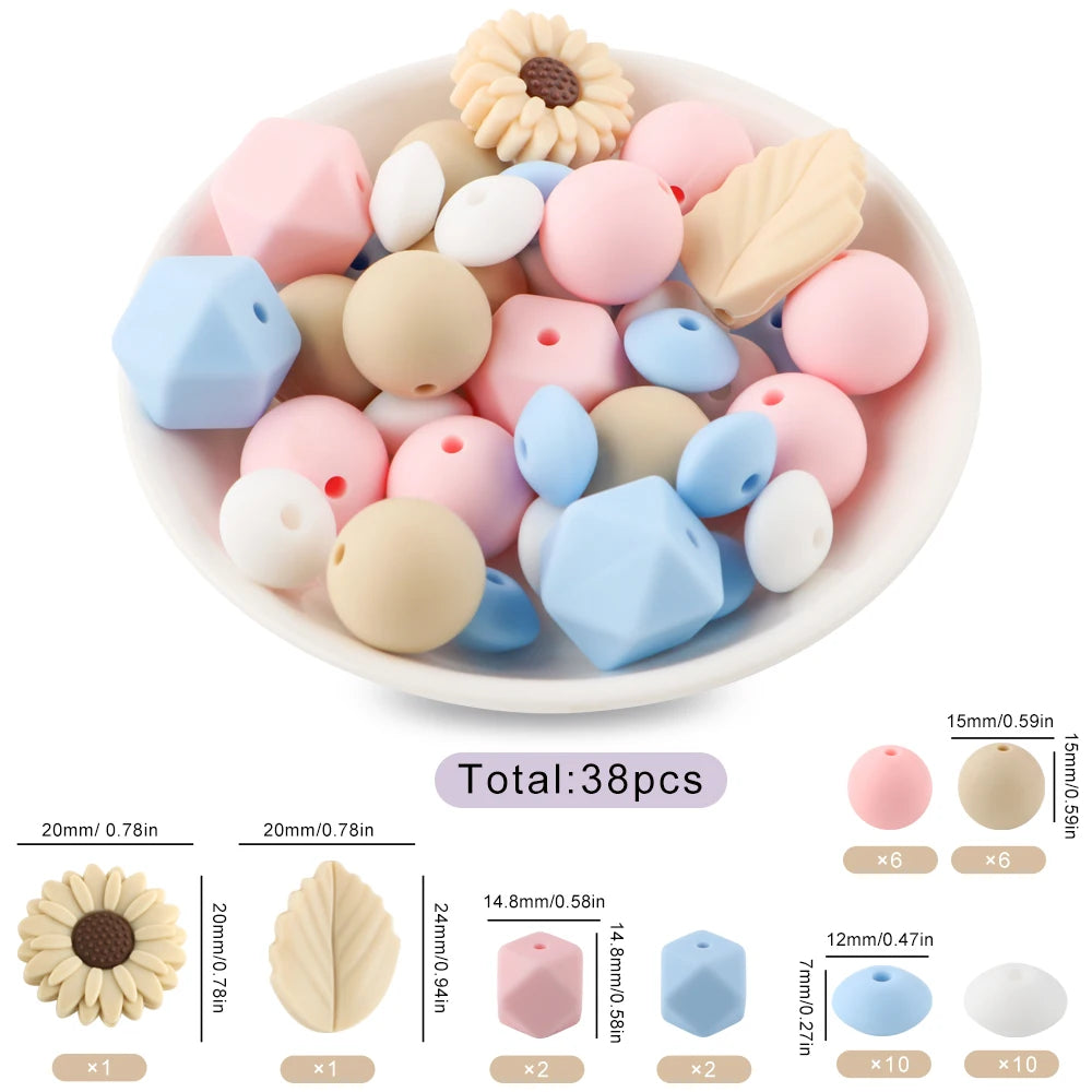 Silicone Focal Beads Set with Flower & Leaf Shapes for Jewelry Making