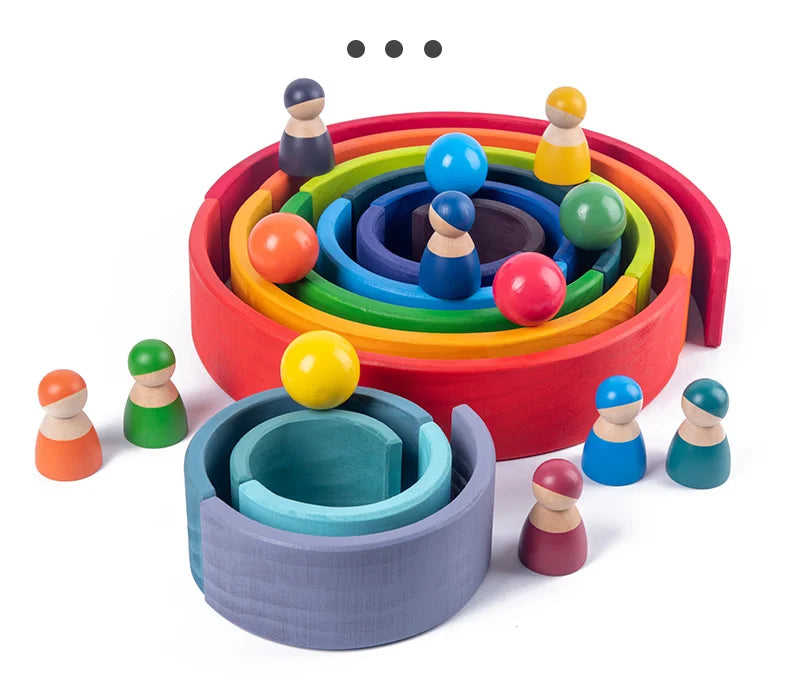 Wooden Rainbow Stacking Blocks for Toddlers & Kids