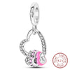 Sterling silver heart charm beads for bracelets featuring a heart shape and pink accents
