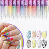 A collection of twelve precision nail art pens with fine 0.5mm tips in various colors are displayed alongside painted fingern