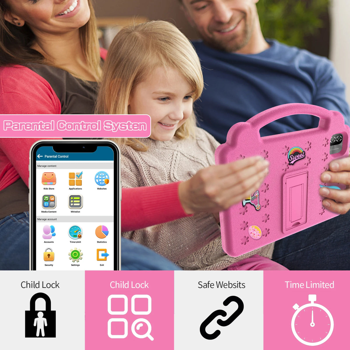 10" Kids Tablet with Case, Android 15, Parental Controls, 64GB