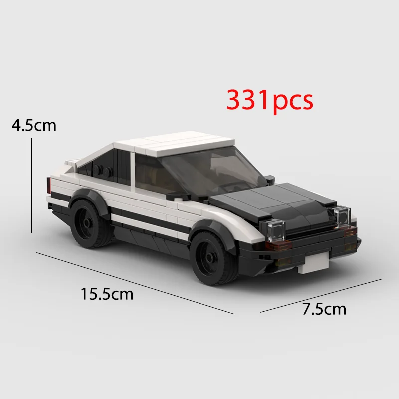 A black and white classic supercar model built from 331 plastic pieces.