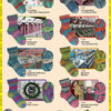 A collection of Opal 4-ply sock yarn balls and knitted socks in various colors and patterns.