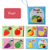 A set of soft cloth books featuring various fruits like strawberry, apple, orange, banana, grapes, watermelon, and pear for b