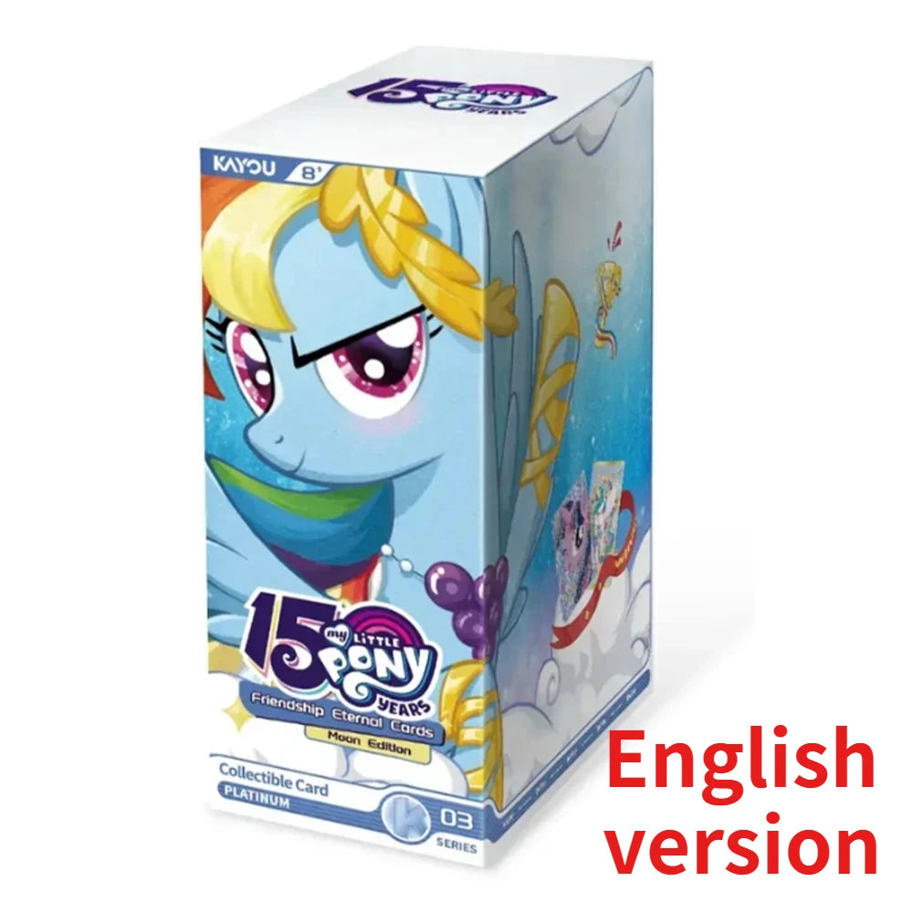 A box of My Little Pony Friendship Eternal cards featuring a pony character in a blue and yellow theme.