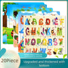 A colorful 20-piece wooden puzzle set featuring letters A to Z and animals/vehicles for children's learning.