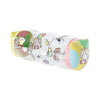 A colorful Montessori baby crawling roller toy featuring various animal figures and bright pastel colors.