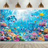 A vibrant underwater scene featuring colorful tropical fish and coral, suitable for a mermaid party backdrop.