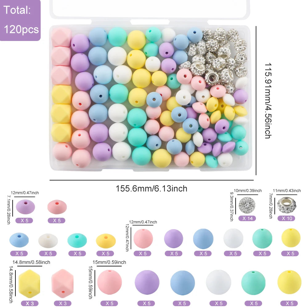 Silicone Beads Variety Pack for Jewelry Making – 120 Pieces