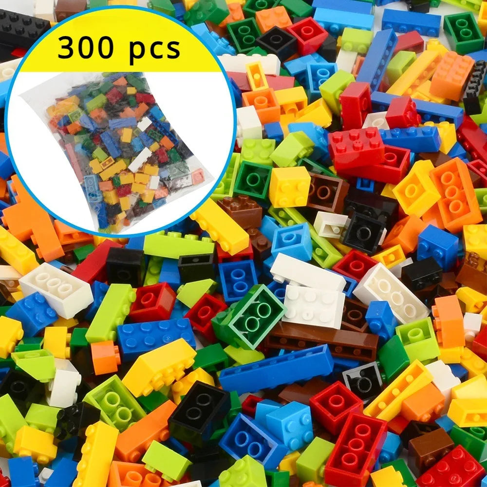 A pile of colorful building blocks, including various shapes and colors like red, yellow, blue, green, and black.