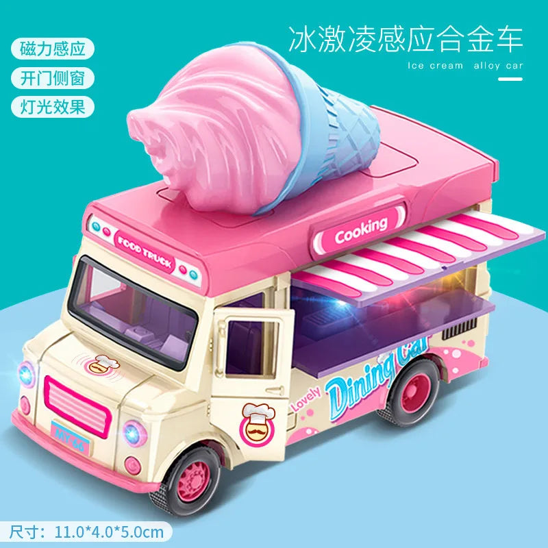Pink and purple ice cream alloy car toy featuring a pink ice cream cone and cooking theme
