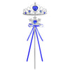 Silver and blue crown with a blue ribbon and stick for a royal princess dress-up playset