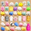 A collection of 50 soft, squishy, kawaii animal-shaped stress relief toys in various pastel colors.